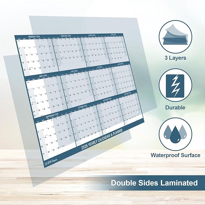 32" x 48" 2026 Wall Calendar, Large Rolled Wet & Dry Erase Wall Calendar 12 Month, Yearly Laminated Wall Calendars, Reversible Annual Planner, Horizontal/Vertical, with Julian Dates