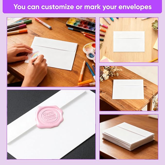 White A7 Envelopes, 50 Count, 5.28 x 7.25 Inches, Self Seal for Invitations, RSVP, Wedding, Thank You Cards, Greeting Cards, Photos, Mailing and Postcards