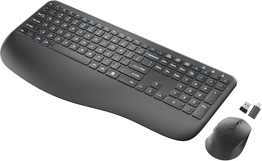 Wireless Keyboard and Mouse Combo, Full-Sized 2.4GHz Comfortable Palm Rest and Optical Wireless Mouse for Windows, Mac OS PC/Desktops/Computer/Laptops(Carbon Black)