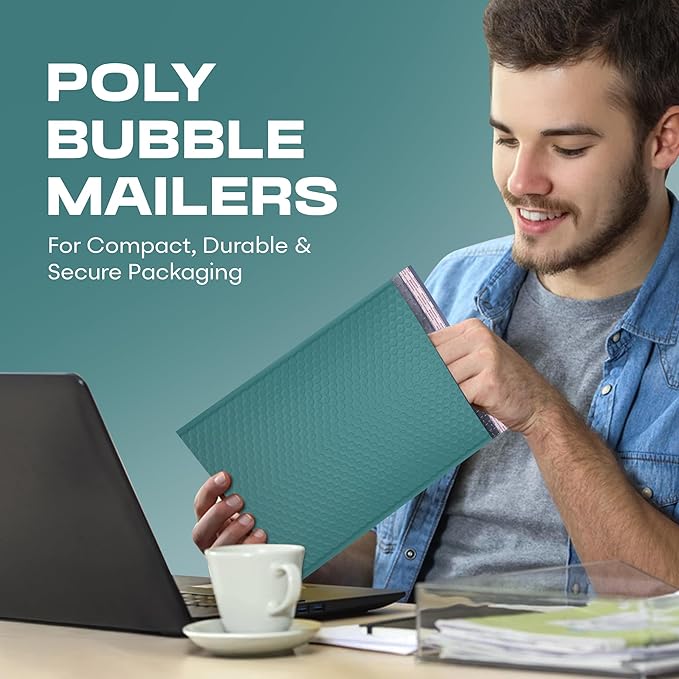 Green 10.5x16 Inch Large Poly Bubble Mailers #5 | Padded Envelopes with Self Seal | Air Lined Cushioned Bubble Mailer | Usable Size 10.5x15 | 200 Pack Bulk | Lightweight shipping Bags