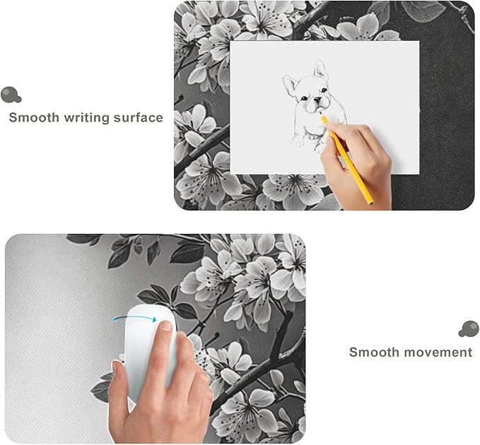 Black and White Sakura Branch Mouse Protector Mat - XL Non-Slip Mouse Pad for Gaming and Work