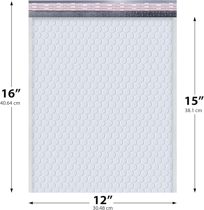 White Large Poly Bubble Mailers 12x15 inch | Self Seal Padded Envelopes Cushioned Bubble Mailer | Usable Size 12x15 | WaterProof | Lightweight mailing Shipping Bags | 100 Pack Bulk | USA Made