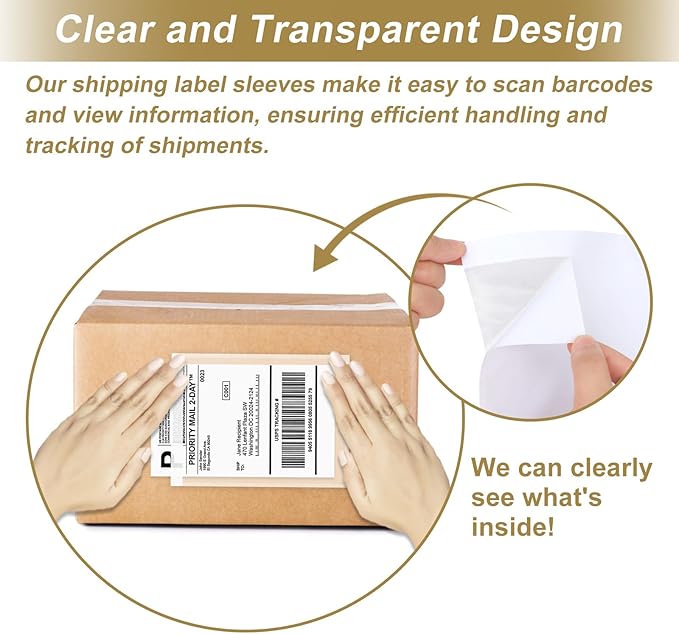 AZUREAL 100PCS Shipping Label Sleeves, 7.5" x 5.5" Packing Slip Pouches, Packing List Envelopes/Shipping Label Envelopes for Mailing, Packing List, Packaging, Protective Documents