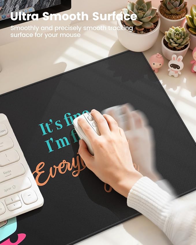 HAOCOO 4-in-1 Cute Desk Mat Set, Ergonomic Mouse Pad with Gel Wrist Rest, Memory Foam Keyboard Wrist Rest for Pain Relief, Desktop Protector Coaster, Comoputer Pads with Non-Slip Base(Black)