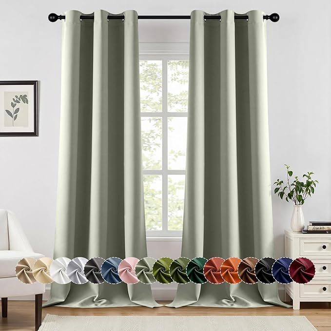 MIULEE Sage Green Blackout Curtains for Bedroom Living Room 96 Inches Long 2 Panels, Thermal Insulated Room Darkening Drapes Solid Grommet Top Noise Reducing Light Green Window Treatments 40x96 Inch