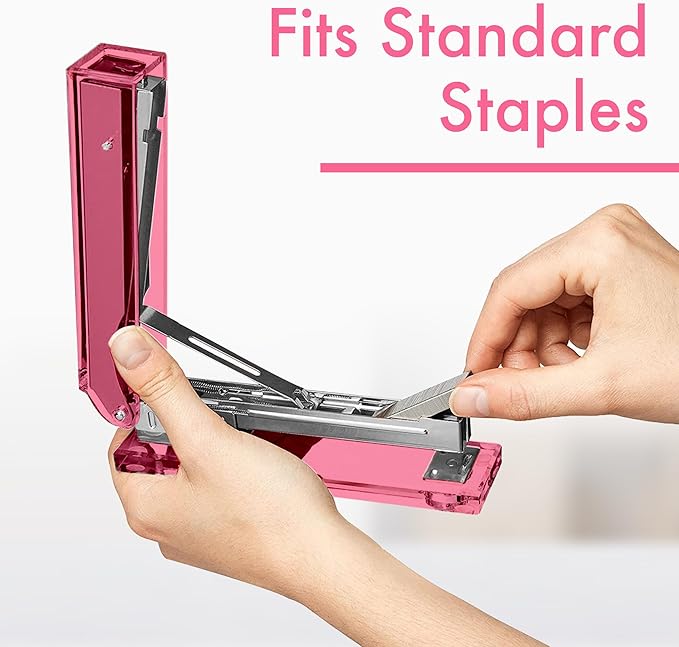 OfficeGoods Acrylic Stapler – Aesthetic & Durable Pink Desk Staple for Modern Office – Stylish & Compact Office Supplies for Women & Men