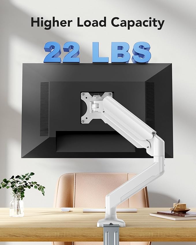 HUANUO Single Monitor Arm 13-34 Inch, Adjustable Gas Spring Arm, Monitor Desk Mount for 4.4-22lbs, VESA 75/100mm with C-Clamp/Grommet Base, Ergonomic Stand for Work/Gaming