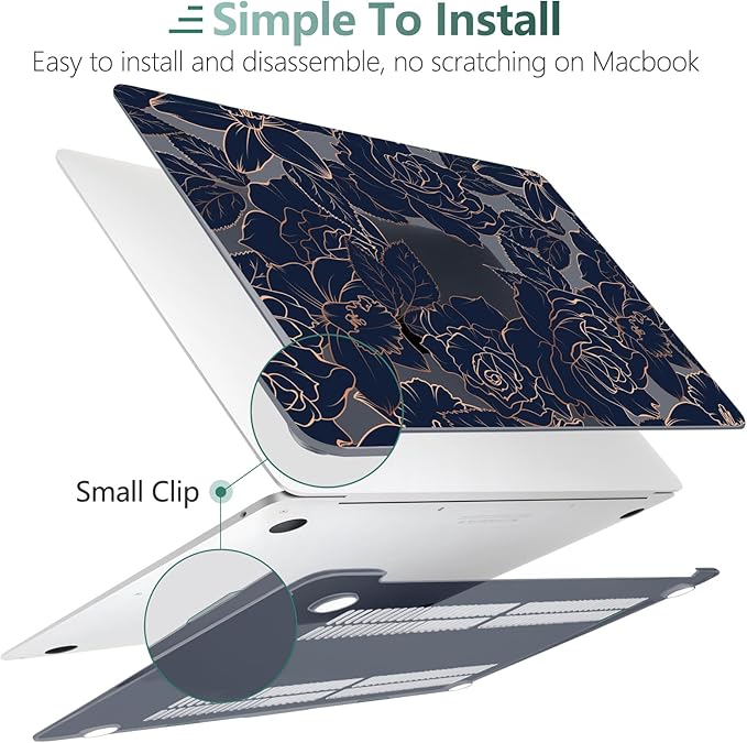TWOLSKOO Compatible with MacBook Pro 13 inch Case 2023-2016 A2338 M2/M1 A2251 A2289 A2159 A1989 A1706, Plastic Hard Shell Cover & Keyboard Skin & Screen Protector, Elegant Roses