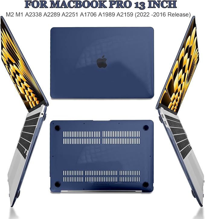 Compatible with 2022 2021-2016 Release MacBook Pro 13 inch Case M2 M1 Chip A2338 A2289 A2251 A1706 A1989 A2159, Crystal Plastic Hard Shell Case Keyboard Skin Screen Film Dust Plug, Navy Blue