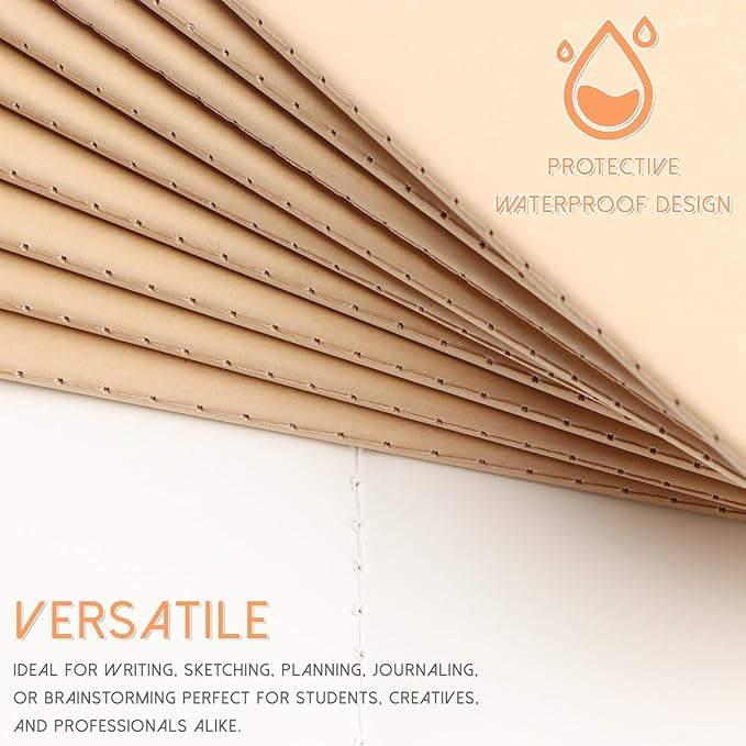 LIONSOUL Bulk A5 Journal Notebook, Kraft Cover 80 Pages Lined Paper Journal for Traveler, Notes, Memo - Bulk Journals Sewn Brown Notebook for School Supplies, Office Supplie (blank 80pages, 10pack)