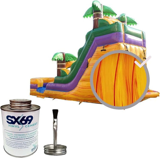 SX-69 Vinyl Repair Kit | Inflatable Bounce House Repair Kit | Includes 4 Ounce Adhesive and Vinyl Roll | for Flexible, Waterproof Repairs of Tears, Punctures, and Holes