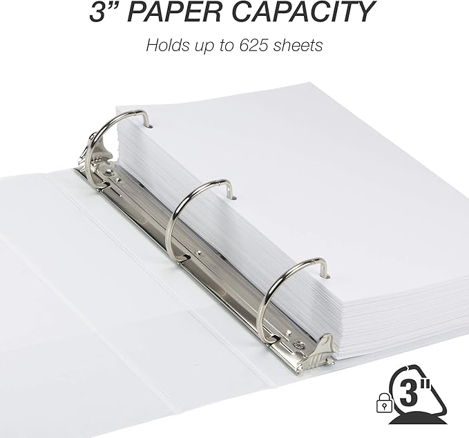 Samsill Durable 3 inch 3 Ring Binder, Made in USA, D Ring Binder, FSC 100% Recycled Chipboard, White, 2 Pack