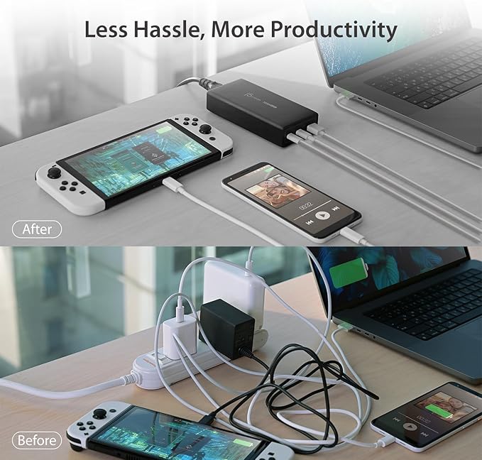 j5create 185W GaN USB-C/A 3-Port Laptop Super Charger w/Power Delivery 3.1, Supports MacBook Pro MagSafe 140W Charging-Simultaneously Power and Charge Laptops/Tablets/Phones/Game Consoles (JUP37185)