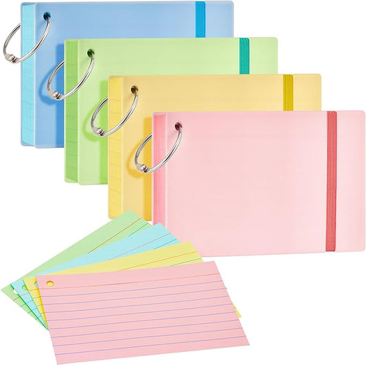 NEEWAY Heavy Weight Colored Ruled Index Cards 3x5, 200 Count Flash Cards with Rings and Cover, Lined Note Cards for Home, Office