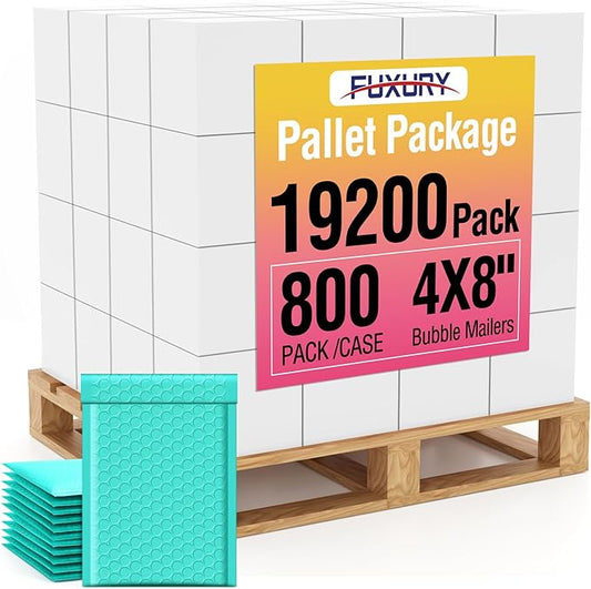 Fuxury Bubble Mailers 4x8" Teal Padded Envelopes 19200Pack Bulk Strong Adhesion Full Pallet of Padded Mailers Thick Bubble Envelopes for Small Business Mailing Small Items,Jewelry,Makeup