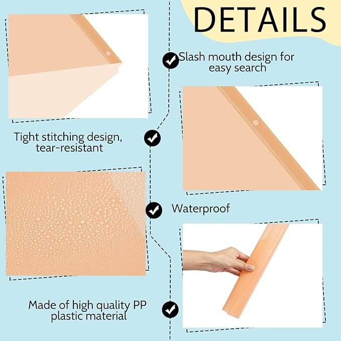 Maitys 50 Pack Binder Pockets 3 Hole Punch Clear Plastic Document Folders Binder Organizer Store Letter Size 8.5x11 Inch Paper Folders with Pockets Slash File Jacket for Office (Vintage Color)