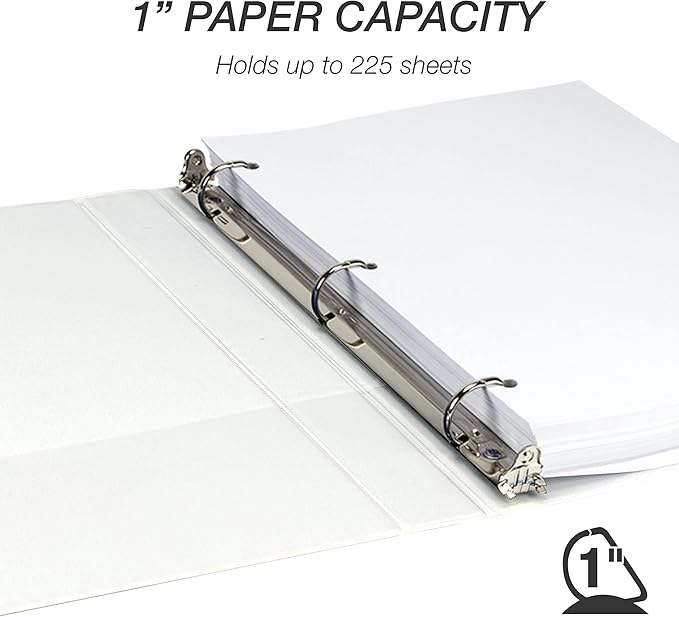 Samsill Durable 1 inch 3 Ring Binder, Made in USA, D Ring Binder, FSC 100% Recycled Chipboard, White, 24 Pack, Bulk