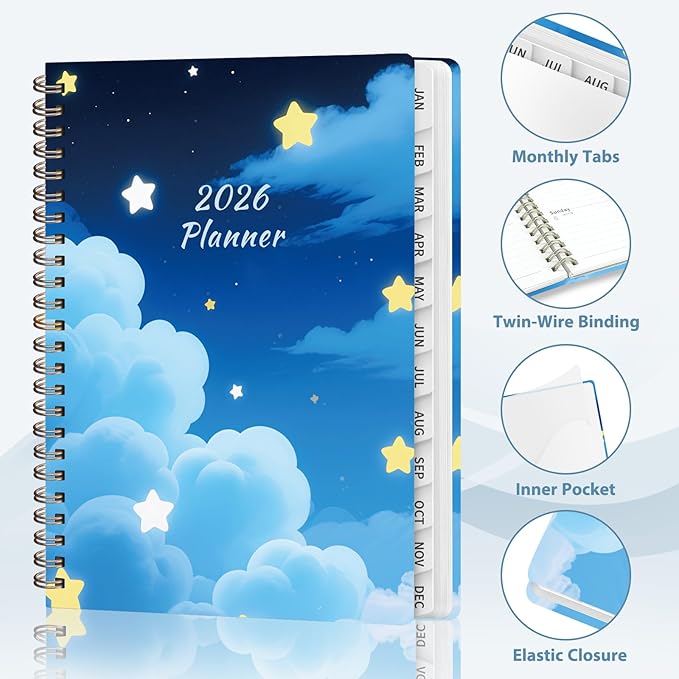 2026 Planner, Weekly and Monthly Calendar Agenda Book, Jan 2026 - Dec 2026, Hardcover Planning Academic Planner for Office School Supplies and Desk Accessories - A5 (6.3'' x 8.5'')