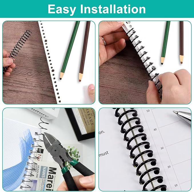 Plastic Spiral Binding Coils 100 Pack, Coil Binding Multi Sizes (6mm+8mm+10mm+12mm), 4:1 Pitch Black Binding Spirals for Students and Coworkers