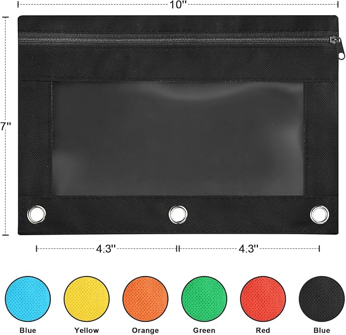 Shemira Pencil Pouch for 3 Ring Binder, Binder Pencil Pouch with Smooth Zipper, Clear Window Pencil Case for Binder, Zipper Pencil Pouches, Big Capacity 3 Ring Binder Pencil Bag, Blue