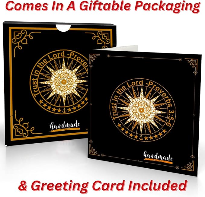 Trust in The Lord With All Your Heart - Proverbs 3:5-6 Quote Engraved Compass With Wooden Box, Greeting Card, Gift Compass, Graduation Day Gifts 2024 for Women Men Boys Girls