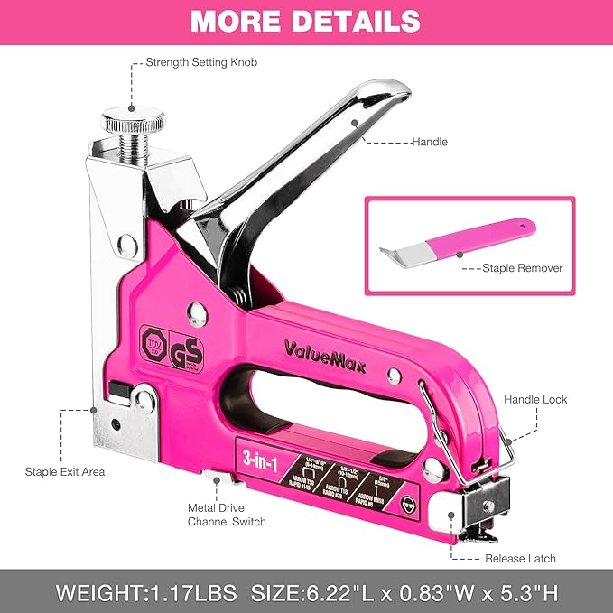 ValueMax Staple Gun, Heavy Duty 3-in-1 Manual Nail Gun with 2000 Staples, Remover, Upholstery Stapler for Wood, Furniture, Carpet, Carpentry, DIY, Wire, Decoration, Craft, Fixing Material, Decoration