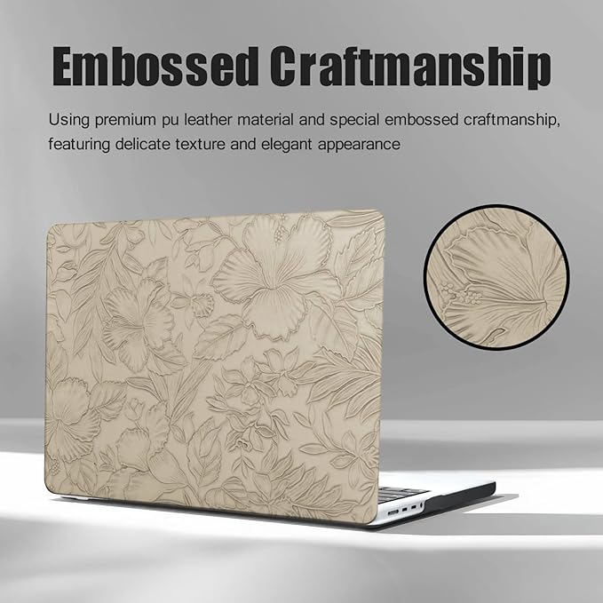 DTangLsm for MacBook Air 13 inch Case 2025 2024-2022 Release M4 A3240 M3 A3113 M2 A2681, Retro Leather Hard Shell Elegant Textured Case for MacBook Air 13.6 inch+Keyboard Cover,Apricot Embossed Floral