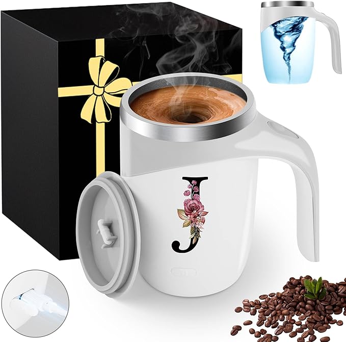 Initial Magnetic Stirring Coffee Mug Stainless Insulated Travel Cup Women Her Sister Mom Girlfriend Aunt Best Friend Friendship Grandma Bestie Wife Daughter Law Lady Happy Birthday Cool Cute Gifts,J