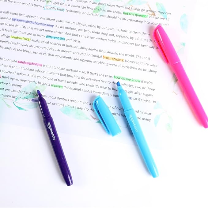 Amazon Basics Highlighters, Fluorescent Ink, Chisel Tip, School Supplies, 24 Pack, Multicolor