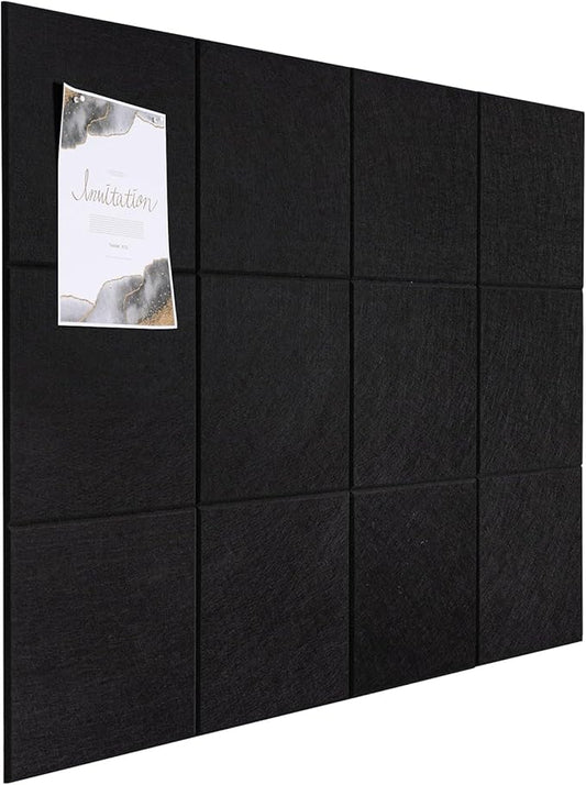 Large Cork Board Alternative, 12 Pack Felt Board with Safe Removable Adhesive Tabs Felt Wall Tiles, Large Cork Boards for Walls, Cork Board for Home Office, Pin Boards for Walls, Black