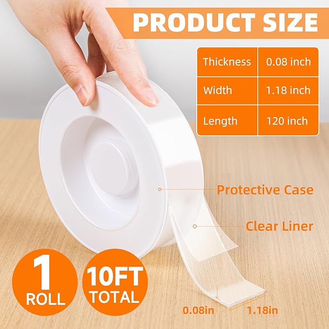 deli Double Sided Tape Heavy Duty, Nano Tape, Double Sided Mounting Tape, Clear Adhesive Tape for Hanging Picture, Poster, Carpet, Photo Deco, 10 Feet