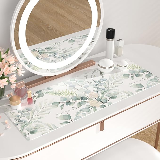 QIYI Large Mouse Pad for Desk, Cute Desk Mat for Desktop, Women Girls Green Office Décor Desk Accessories, PU Leather Waterproof Gaming Mousepad, Eucalyptus Leaf Desk Pad Computer Mat, 31.5" x 11.8"