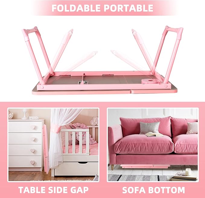 CloudTrip Laptop Desk for Bed or Couch, Lap Desk, Woking in Bed Desk, Home Office Desks, Breakfast Tray, Desk with Cup Holder, Watching Movies in Bed, Laptop Stand for Bed, Fordable Legs Desk (Pink)