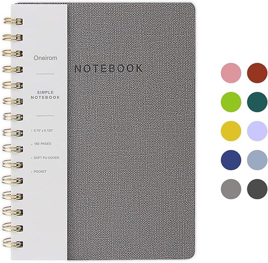 Spiral Notebook-5.75" x 8.125" Journal with Back Pockets and 160 Lined Pages,PU Leather Cover Business Journal, Twin-Wire Binding Notebook Perfect for Office & Home School Supplies