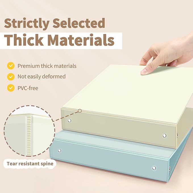 SUNEE 3 Ring Binder 1.5 Inch 4 Pack, Clear 1 1/2 Inch View Binder Three Ring PVC-Free (Fit 8.5x11 Inches) for School or Office Supplies, Neutral Aesthetic