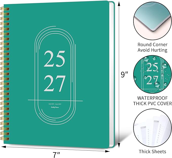 Monthly Planner 2025-2027 - 2 Year Monthly Planner Calendar 2025-2027, July 2025 - June 2027, 7.3" * 9.5", 24 Months Calendar Planner with Waterproof Cover＆Spiral Bound, for Office, School Home Planning
