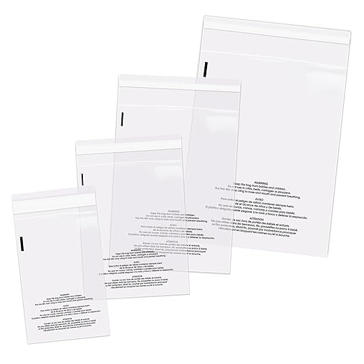 Spartan Industrial - Poly Bag Bundle Combo Pack of 400-6X9, 8X10, 9X12, 11X14 Self Seal Clear Plastic Bags With Suffocation Warning