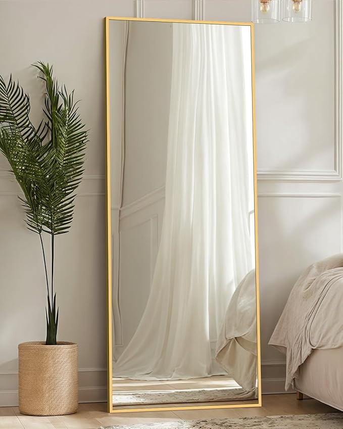 Antok Full Length Mirror, 59"x18" Floor Mirror, Floor Standing Freestanding Full Body Mirror with Stand for Bedroom, Hanging Mounted for Living Room Cloakroom, Gold