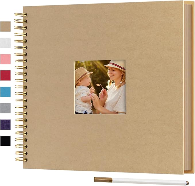 12 x 12 Inch Large DIY Scrapbook Photo Album with Window Design Cover 80 Pages Craft Paper Memory Book for Weeding Anniversary Travel and Baby (Brown)