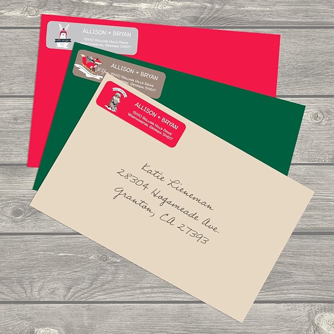 Woodland Holiday Animals Rolled Address Labels / 500 Personalized Return Address Labels/Designer Address Stickers in Elegant Plastic Dispenser