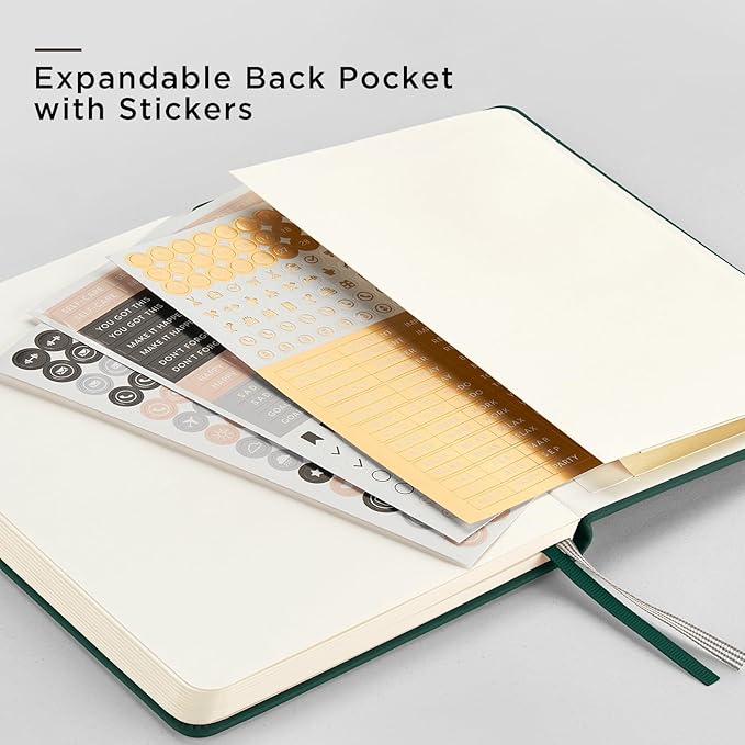 &And Per Se Dotted Journal Notebook, A5 Hardcover Leather Bullet Dotted Journal, 160 Pages 100 gsm Thick Paper, 3 Sheets of Stickers Included - 5.7'' x 8'' （Green）