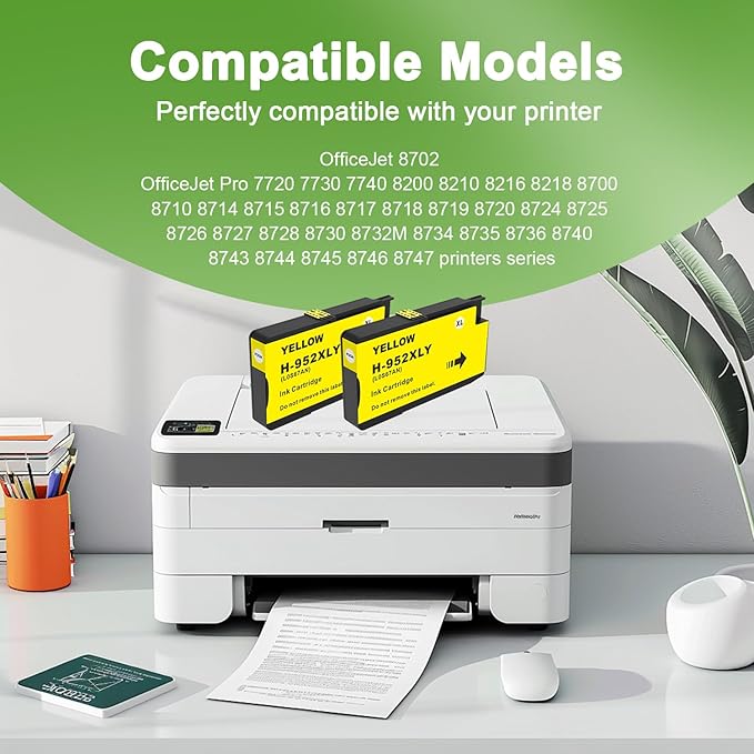 952XL Yellow Ink Cartridges with Upgrade Device Replacement for HP 952 XL Combo Pack for HP Officejet Pro 7740 8720 8710 8210 8715 8740 8702 8730 8725 Printers (952XL Yellow High-Yield 2 Packs)