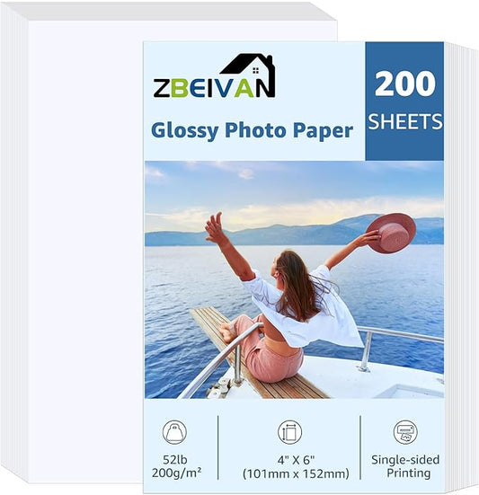 ZBEIVAN 4x6 Photo Paper, Glossy Photo Papers 200 Sheets, 4 x 6 Inkjet Printer Photo Paper for Dye Ink, 200 GSM