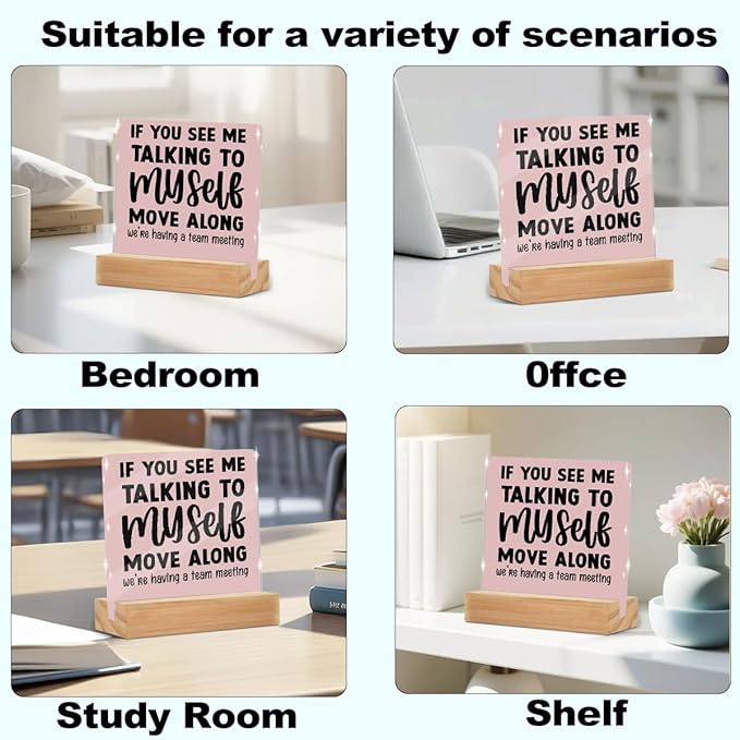 Funny Office Decor Sign, Funny Quotes Office Acrylic Sign With Wooden Stand, Gag Gifts for Colleague Employee Boss Desk Decorative Signs for Tabletop Cubicle Shelf Decor Christmas Birthday Gifts