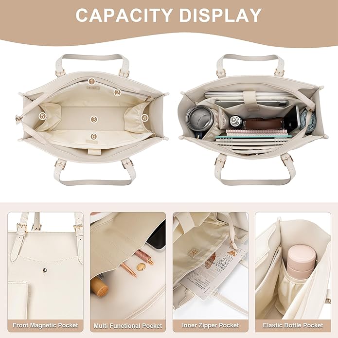 Laptop Tote Bag Women, Work Tote with Multi Pockets, Nurse Bag with Large Cup Holder, For Work, Travel, Daily Use