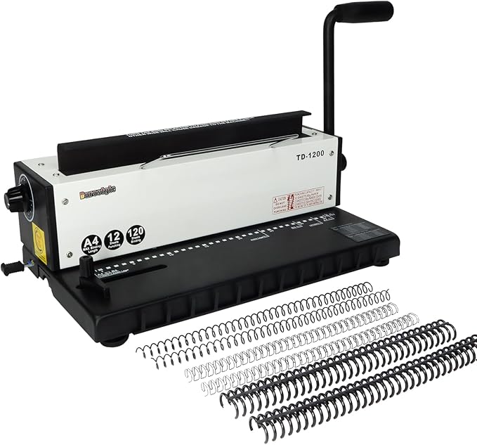 TD-1200 Binding Machine, 3:1 Pitch Wire Binder, Punching 12 Sheets/Binding 120 Sheets with Sturdy Metal Construction