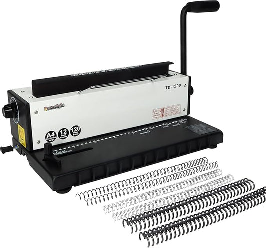 TD-1200 Binding Machine, 3:1 Pitch Wire Binder, Punching 12 Sheets/Binding 120 Sheets with Sturdy Metal Construction