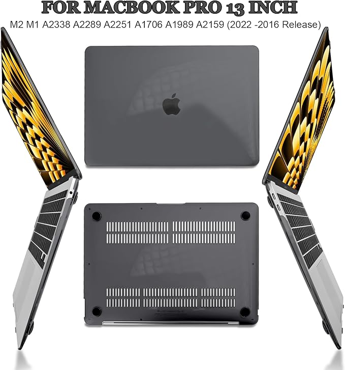 Compatible with MacBook Pro 13 inch Case 2022 2021-2016 Release M2 M1 A2338 A2289 A2251 A1706 A1989 A2159, Plastic Hard Shell Cover Keyboard Skin Screen Film for Mac Pro 13 2018, Crystal Black