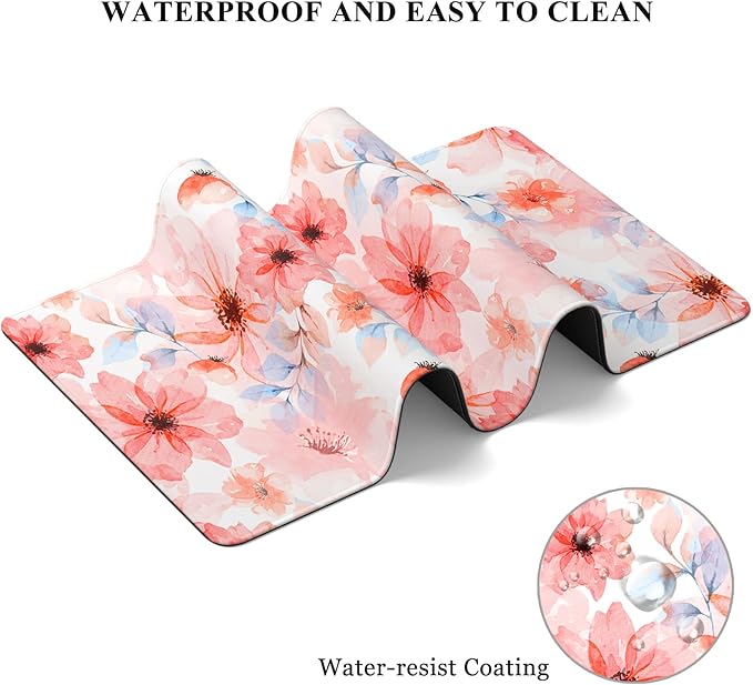 Desk Mat, 32" x 12" XXL Extended Large Gaming Mouse Pad, Desktop Decor Desk Pad, Cute Men Women Office Supplies and Accessories, XL Mouse Mat for Laptop & Keyboard, Pink Flower