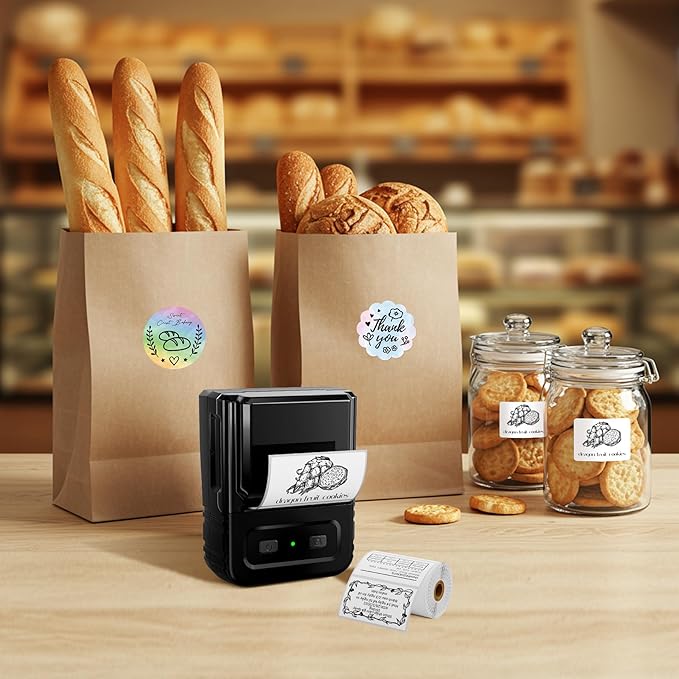 Label Maker, M102 Label Printer Bluetooth Label Machine with Tapes 1000+ Icons 300+Templates for Small Business, Office, Home, Kid School Items, Black